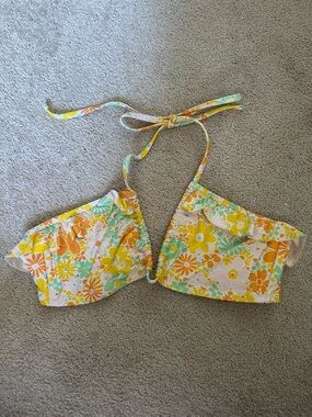 aerie Bikini Top with Orange Yellow & Mint Floral Trim